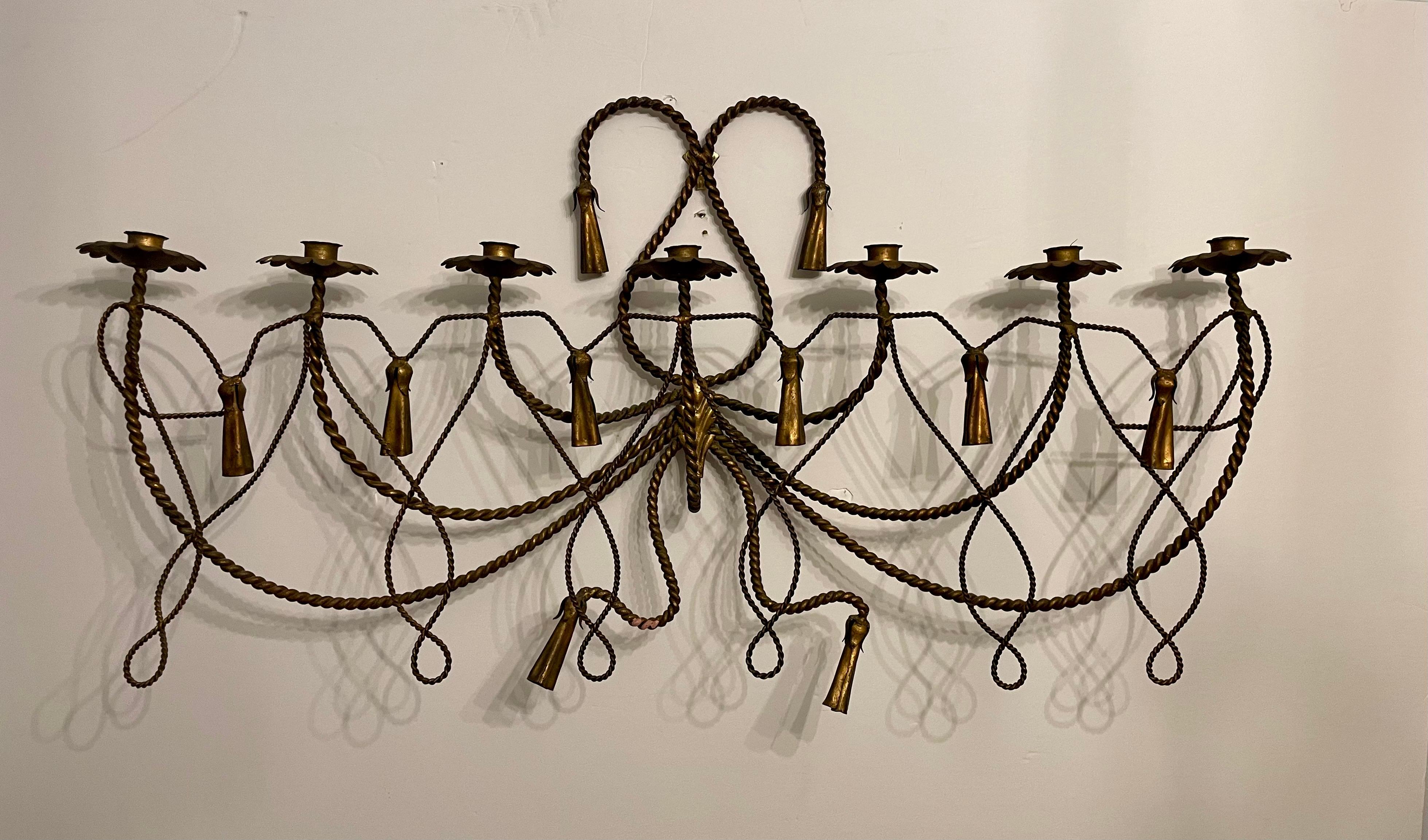 Italian Rope And Tassel Gilt Candle Wall Sconce For Sale 6