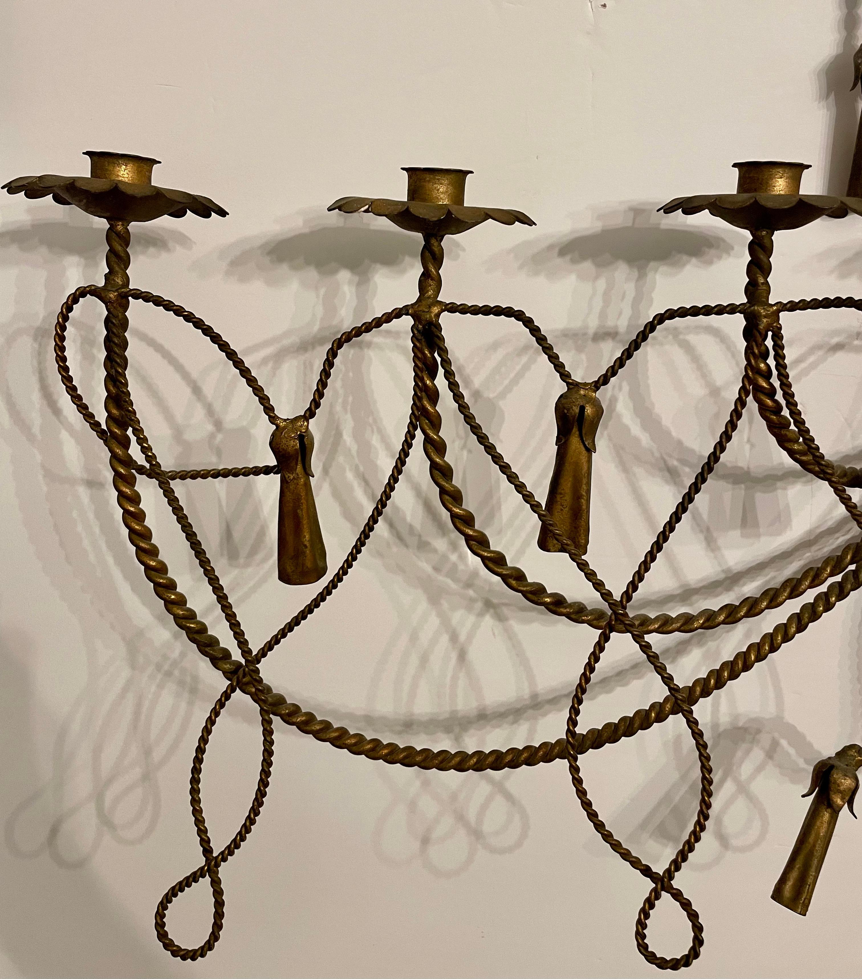 Italian Rope And Tassel Gilt Candle Wall Sconce For Sale 1