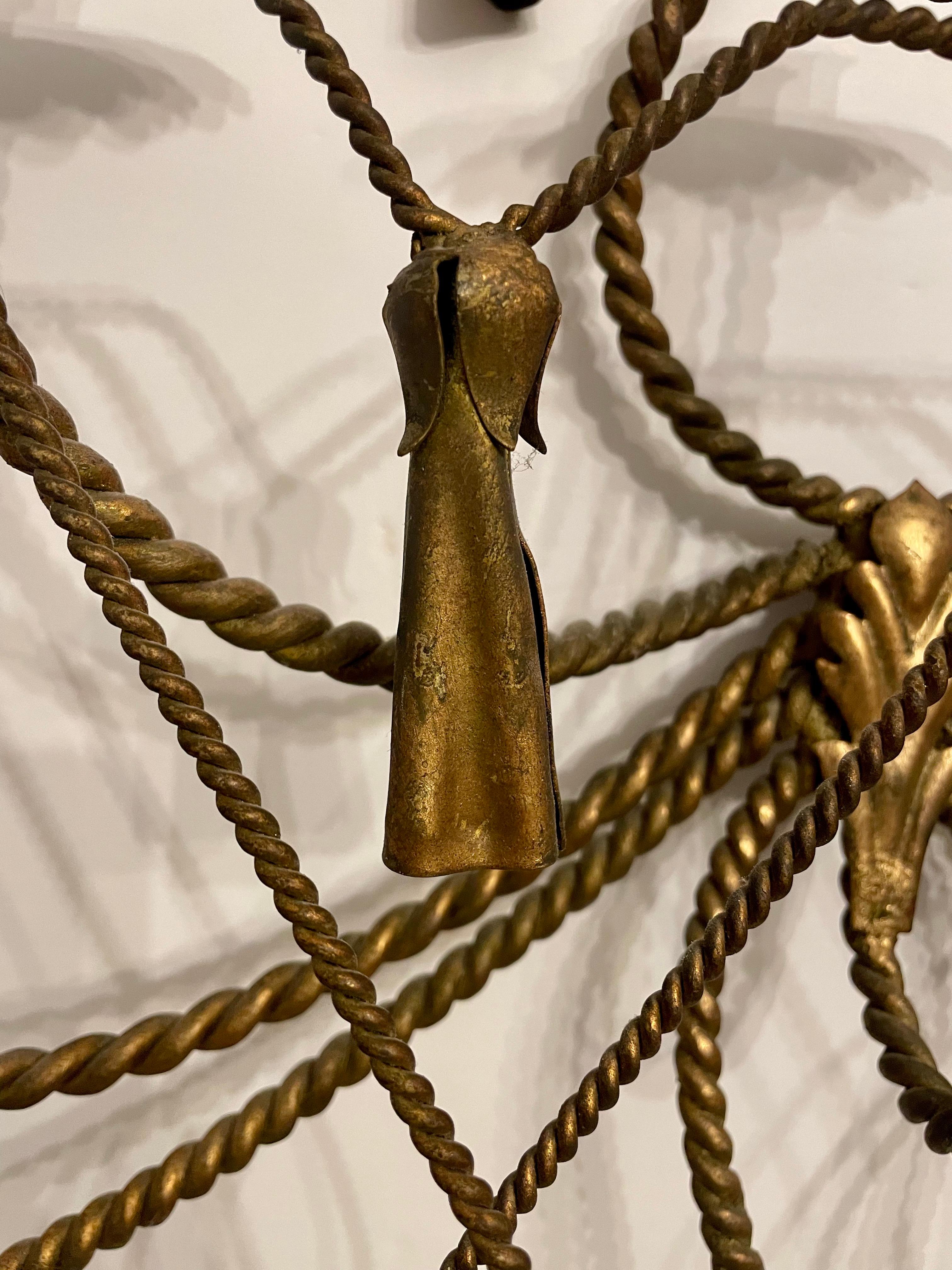 Italian Rope And Tassel Gilt Candle Wall Sconce For Sale 2