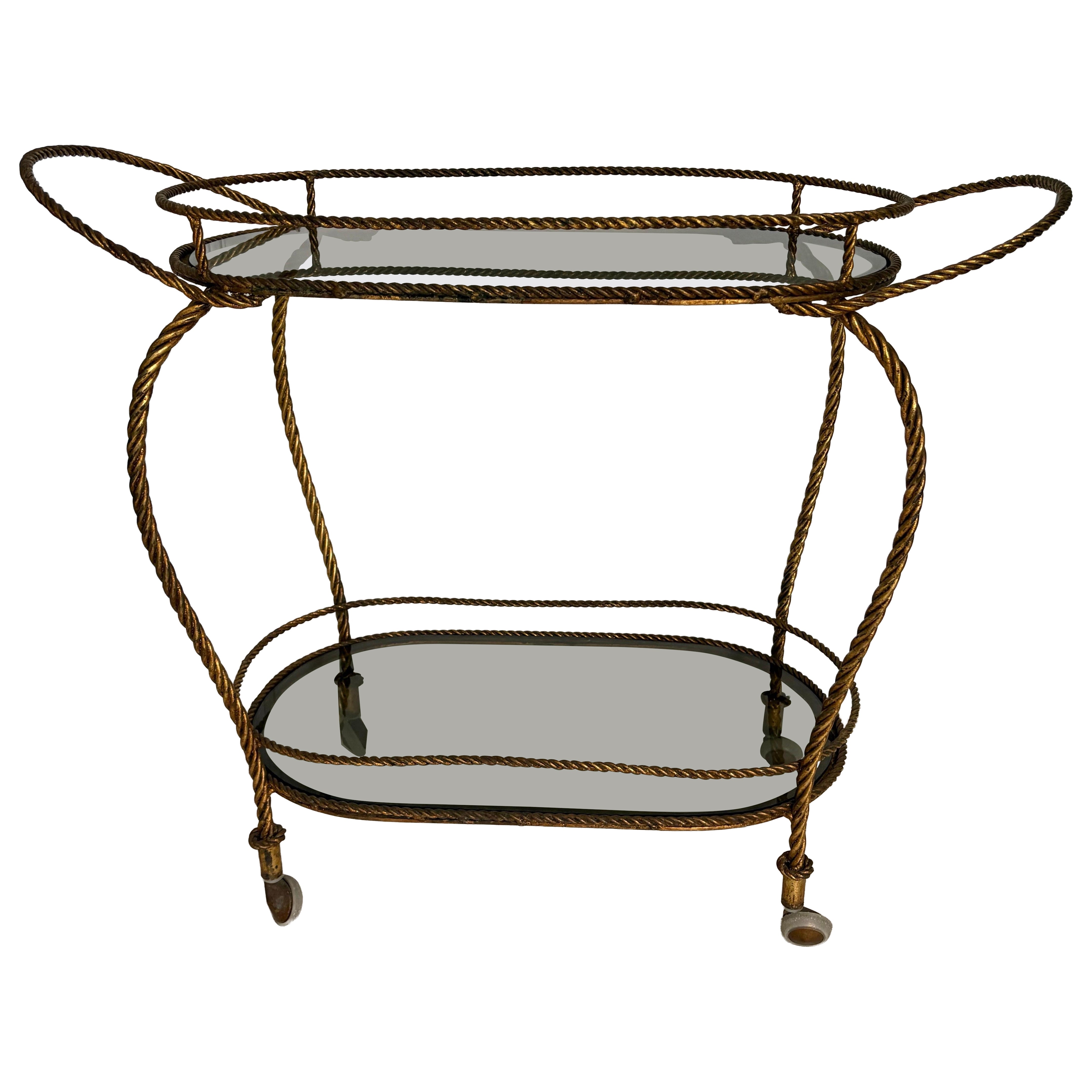 Italian rope gilt metal bar cart