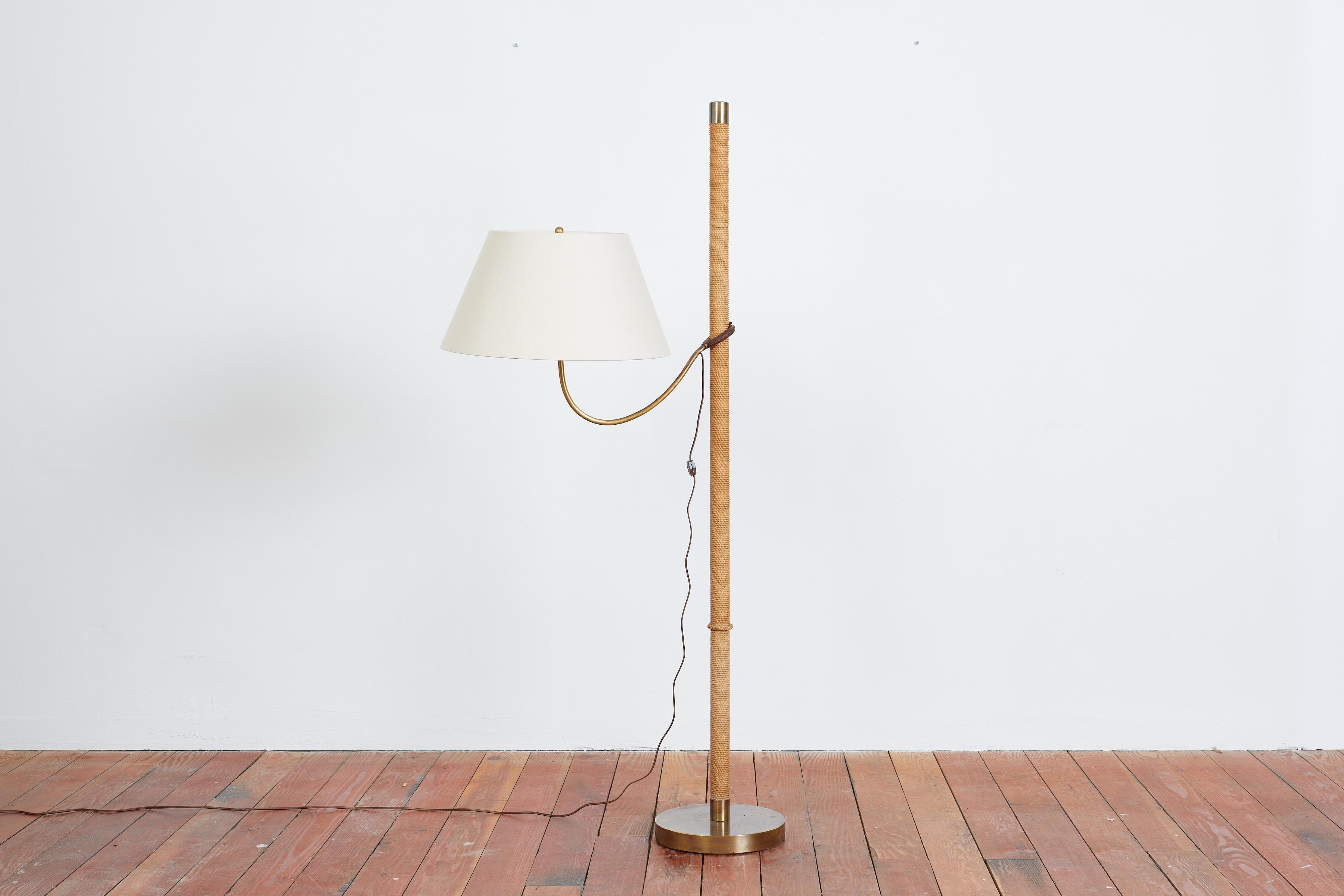 Italian Rope & Leather Floor lamp - 1950s In Good Condition For Sale In Beverly Hills, CA