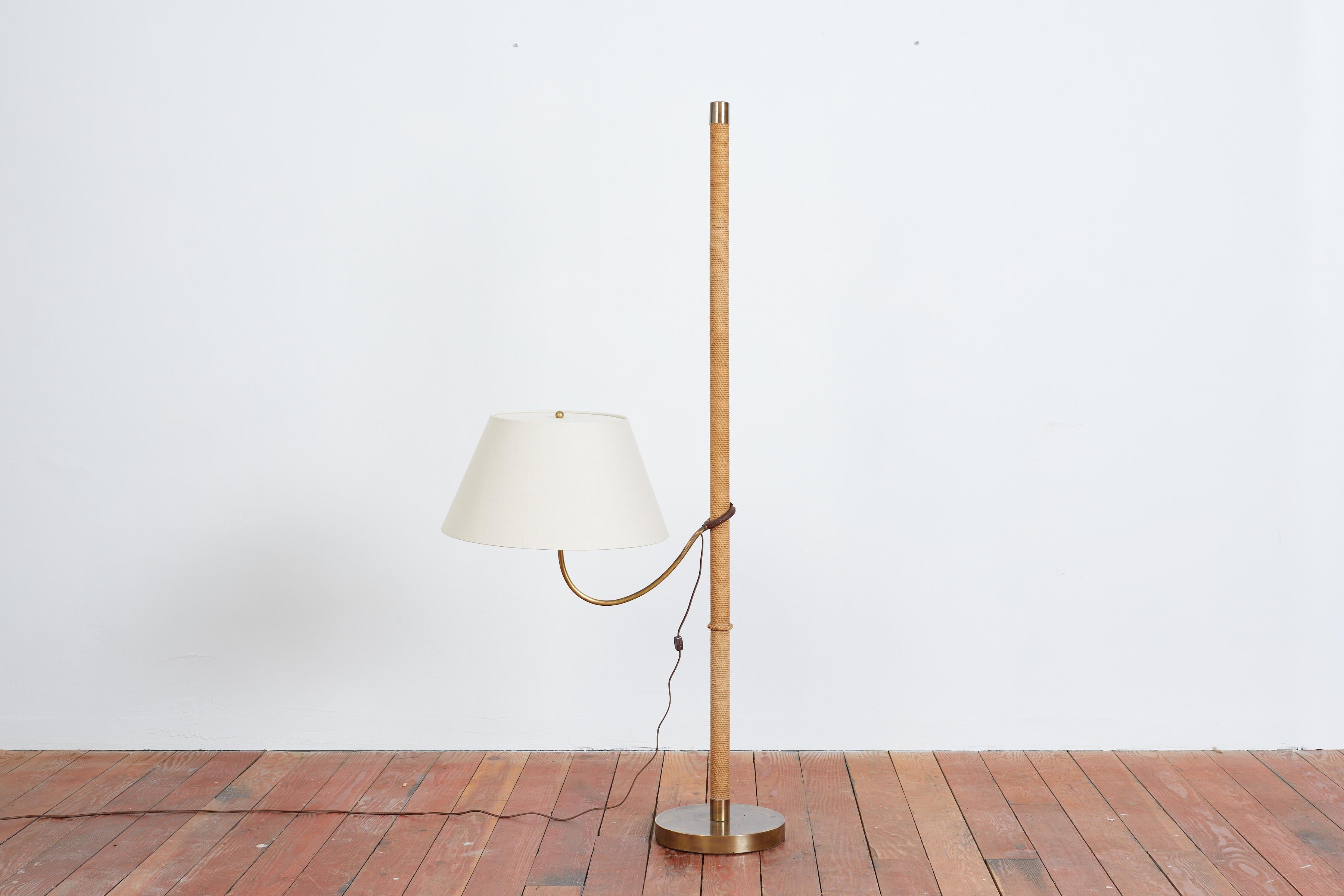 Mid-20th Century Italian Rope & Leather Floor lamp - 1950s For Sale