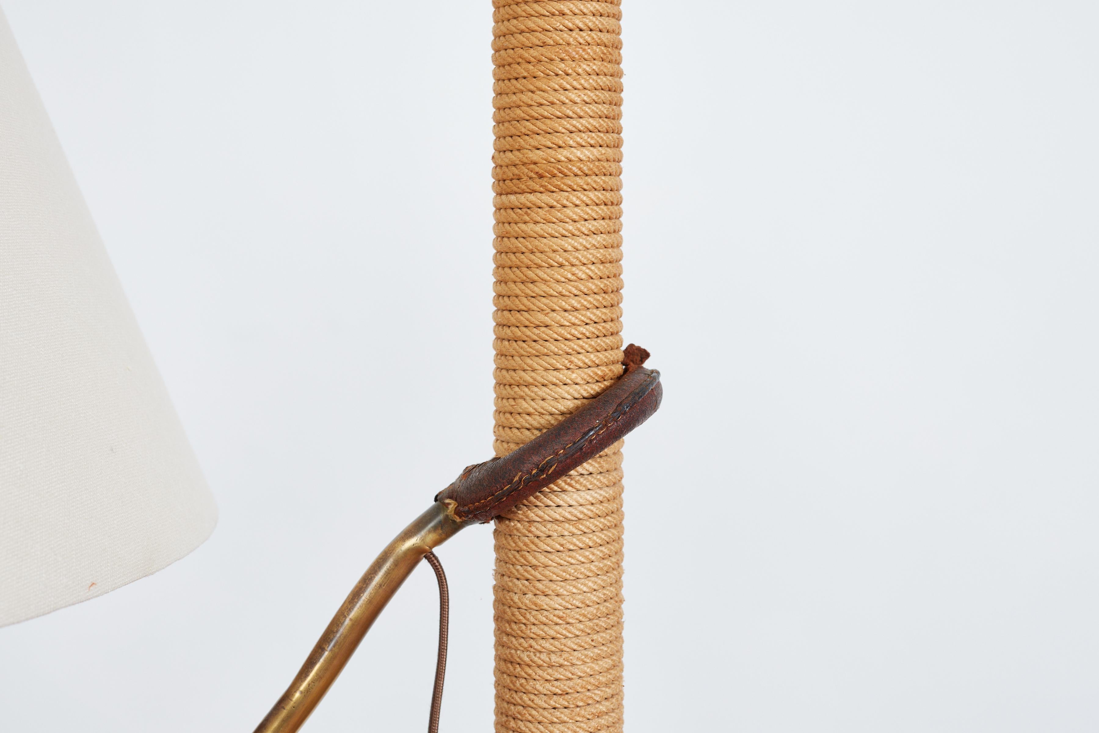 Italian Rope & Leather Floor lamp - 1950s For Sale 1