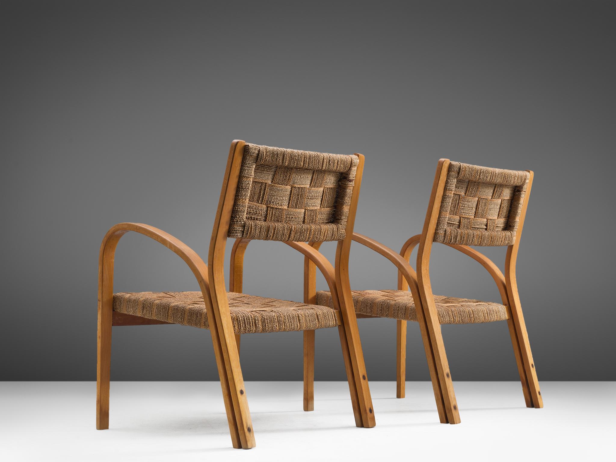 Mid-Century Modern Italian Rope Lounge Chairs with Ottoman, circa 1940