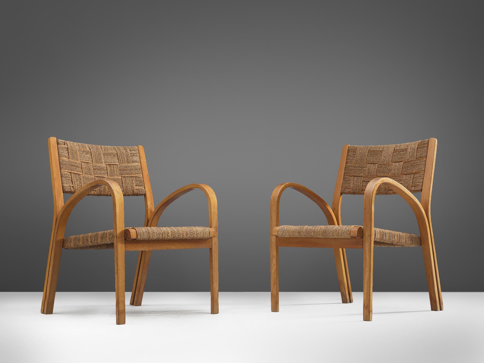 Italian Rope Lounge Chairs with Ottoman, circa 1940 In Good Condition In Waalwijk, NL