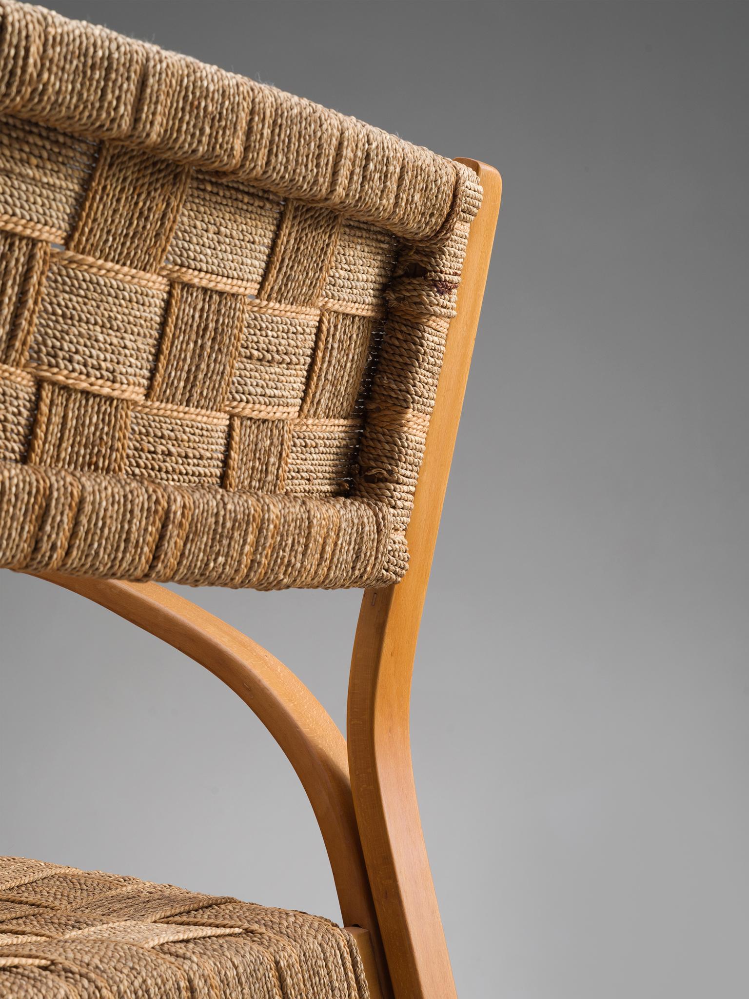 Mid-20th Century Italian Rope Lounge Chairs with Ottoman, circa 1940