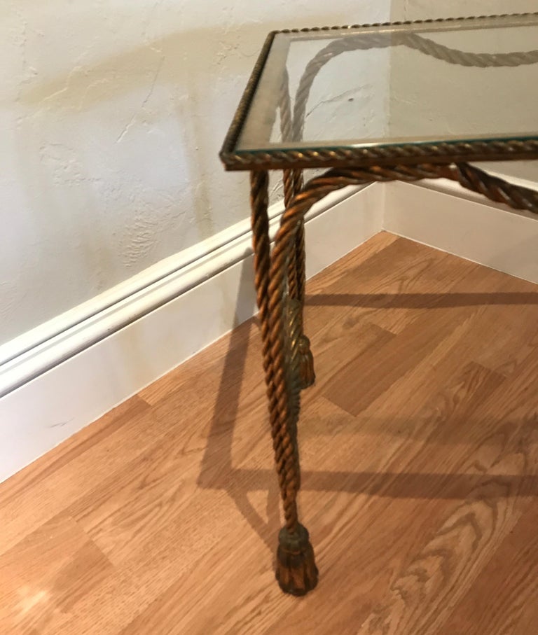 Italian Rope and Tassel Gilded Iron Side Table For Sale at 1stDibs