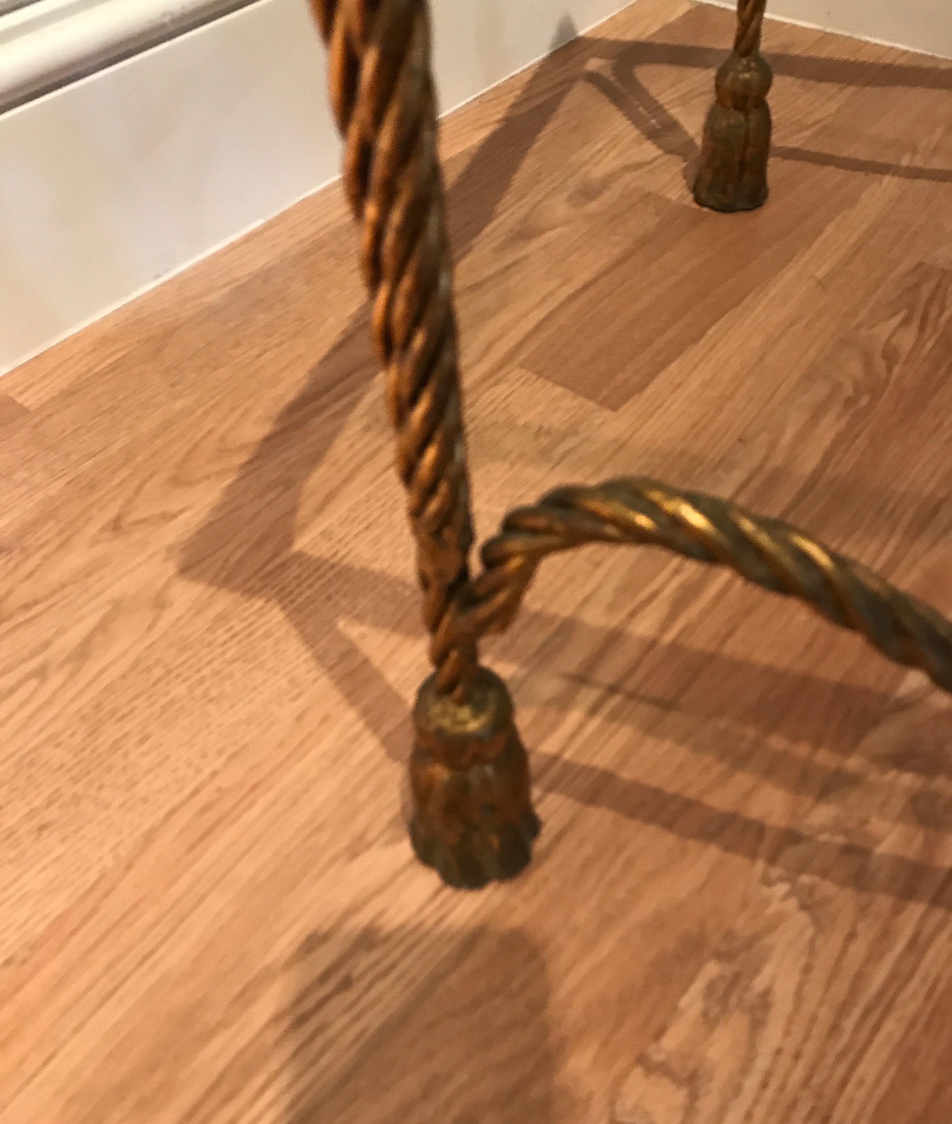 Italian Rope and Tassel Gilded Iron Side Table In Good Condition For Sale In West Palm Beach, FL