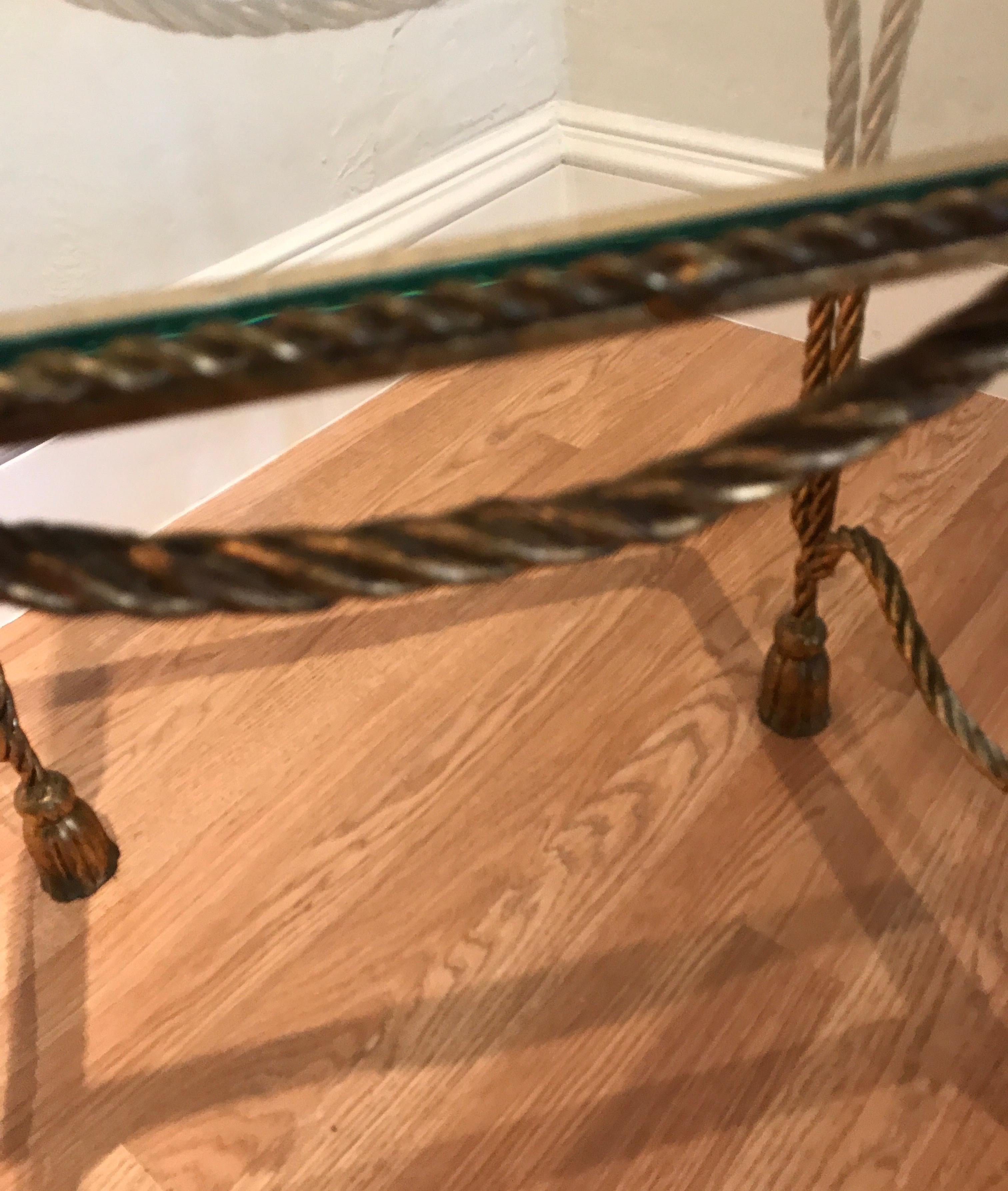 20th Century Italian Rope and Tassel Gilded Iron Side Table For Sale