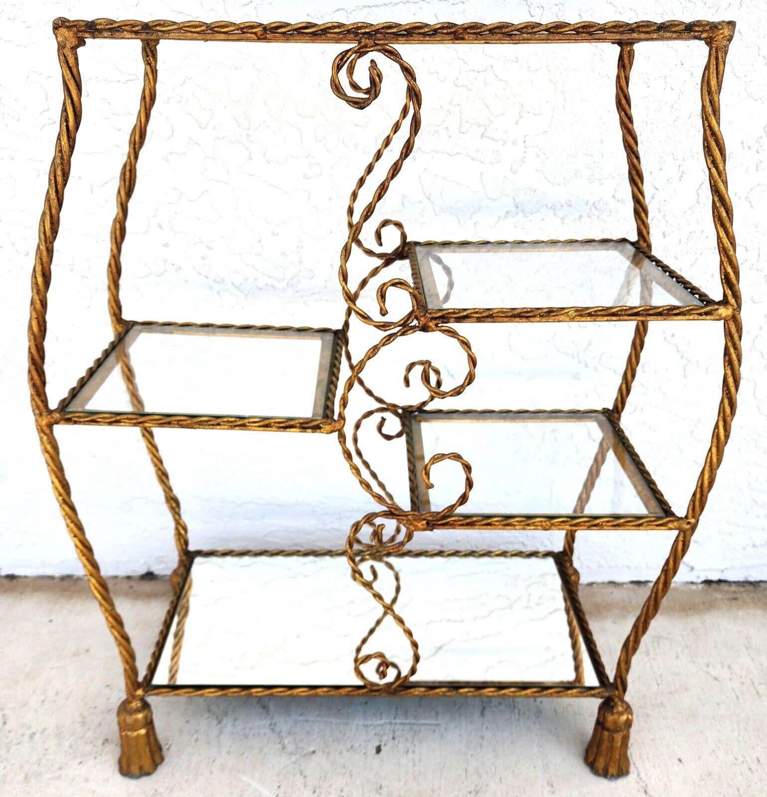 Italian Rope Tassel Gilt Table Shelves Vintage In Good Condition For Sale In Lake Worth, FL