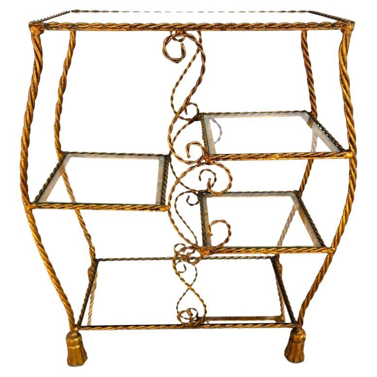 Italian Rope Tassel Gilt Table Shelves Vintage For Sale