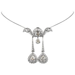 Italian Rose Cut Diamond 18k Gold Dangle Flower Pendant Necklace