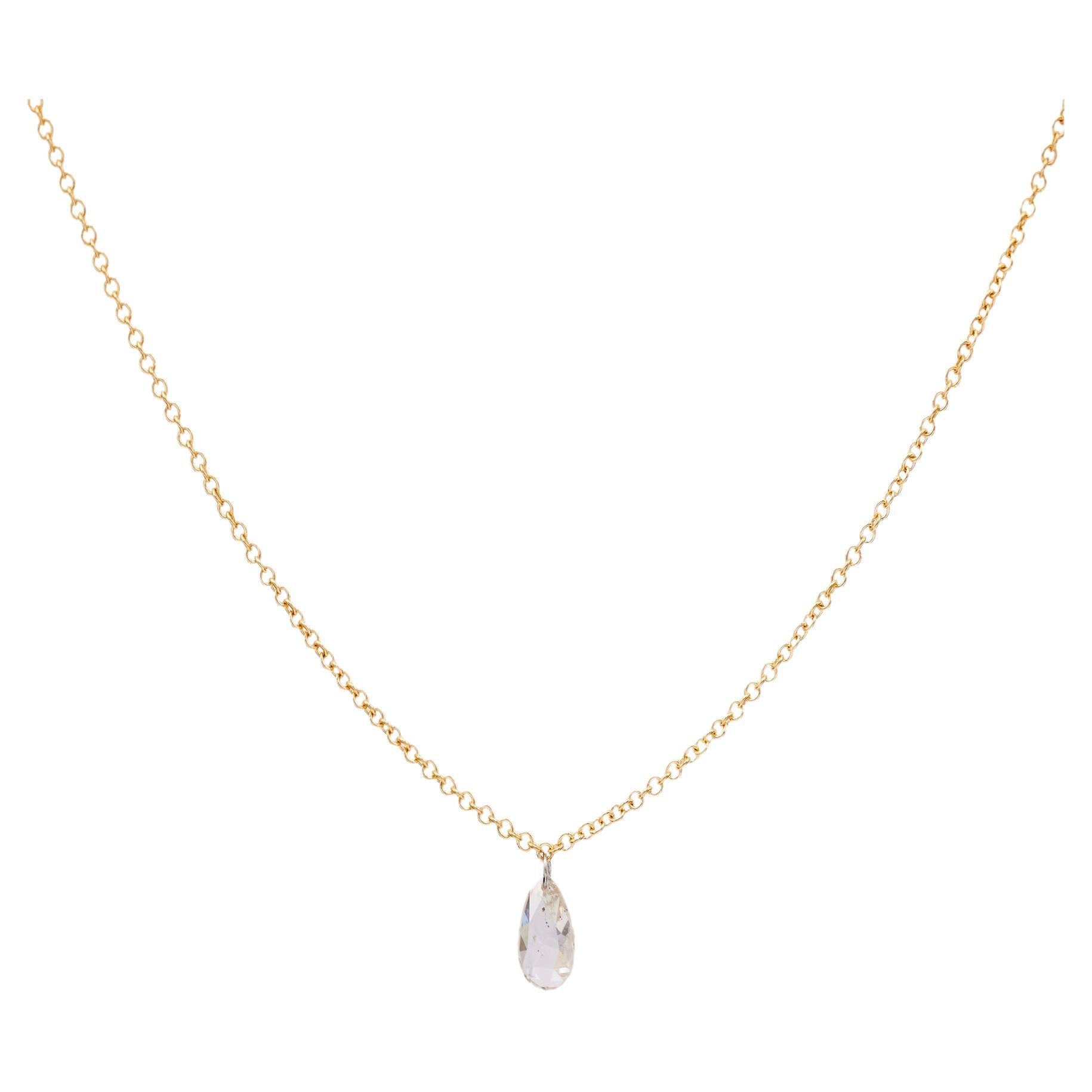 Italian Rose Cut Pear Diamond 18k Yellow Gold Pendant Necklace