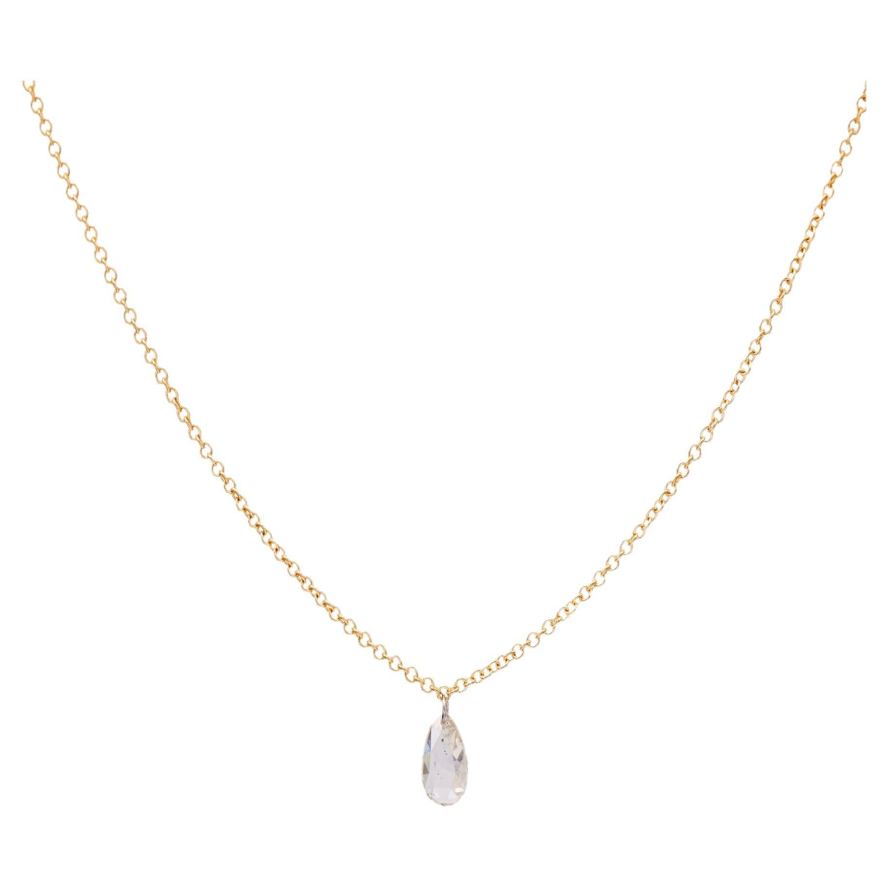 Collar Colgante Italiano Diamante Pera Corte Rosa Oro Amarillo 18k