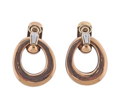 Italian Rose Gold Ebony Wood Enamel Doorknocker Earrings
