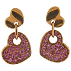 Italian Rose Gold Pink Sapphire Heart Earrings