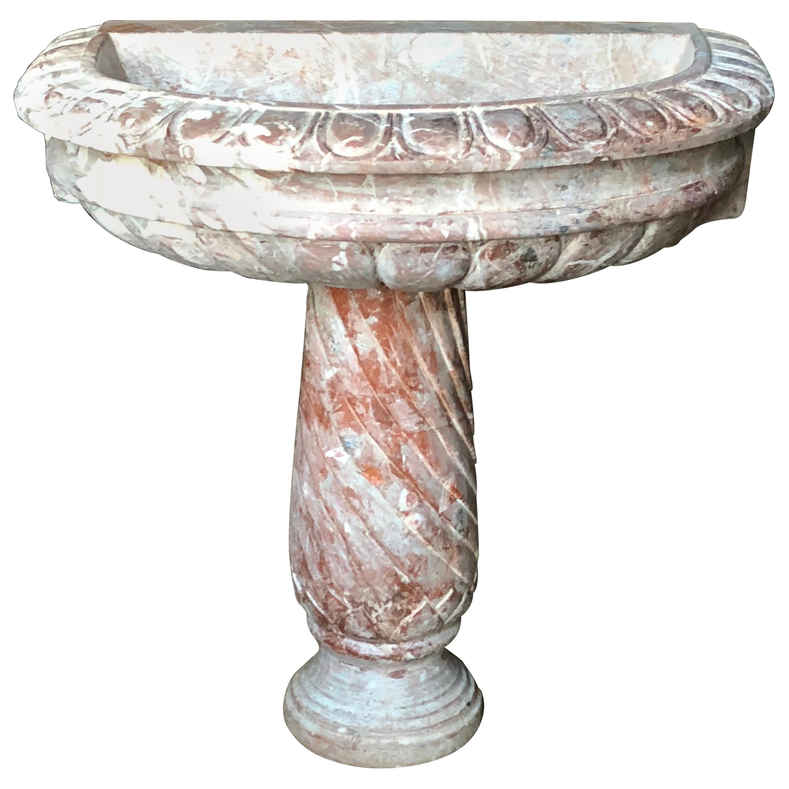 Italian Rose Marble Wall Fountain, 19th Century