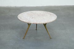Italian Rose Pink Marble and Sculptural Brass Leg Tripod Coffee Table, c. 1950s