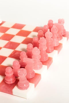 Italian Rose Pink / White Large Alabaster Marble Chess Set