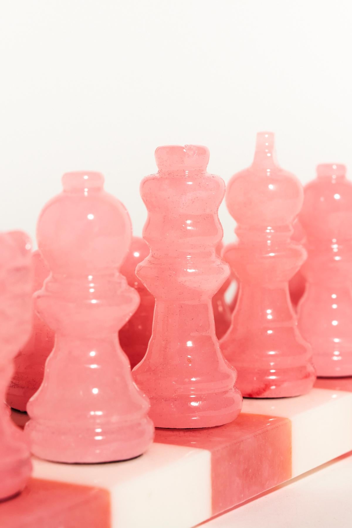 pink marble chess set