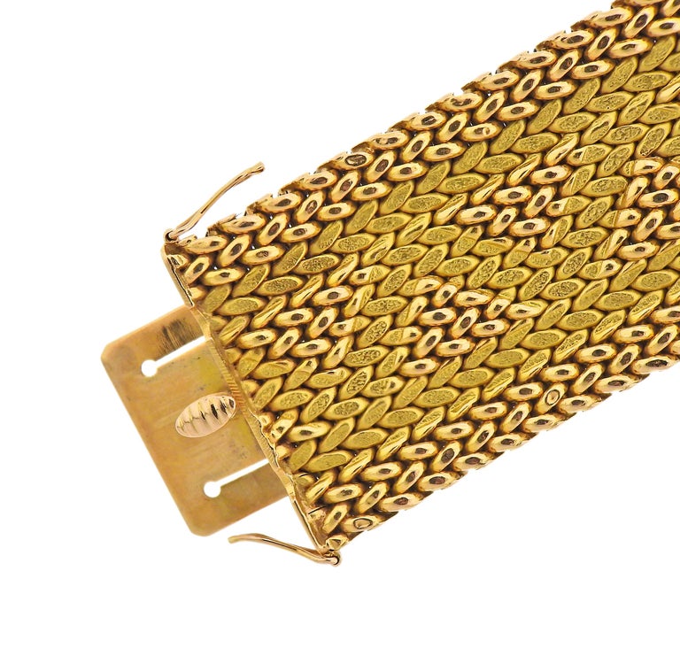 Italian Rose Yellow Gold Wide Bracelet For Sale at 1stDibs