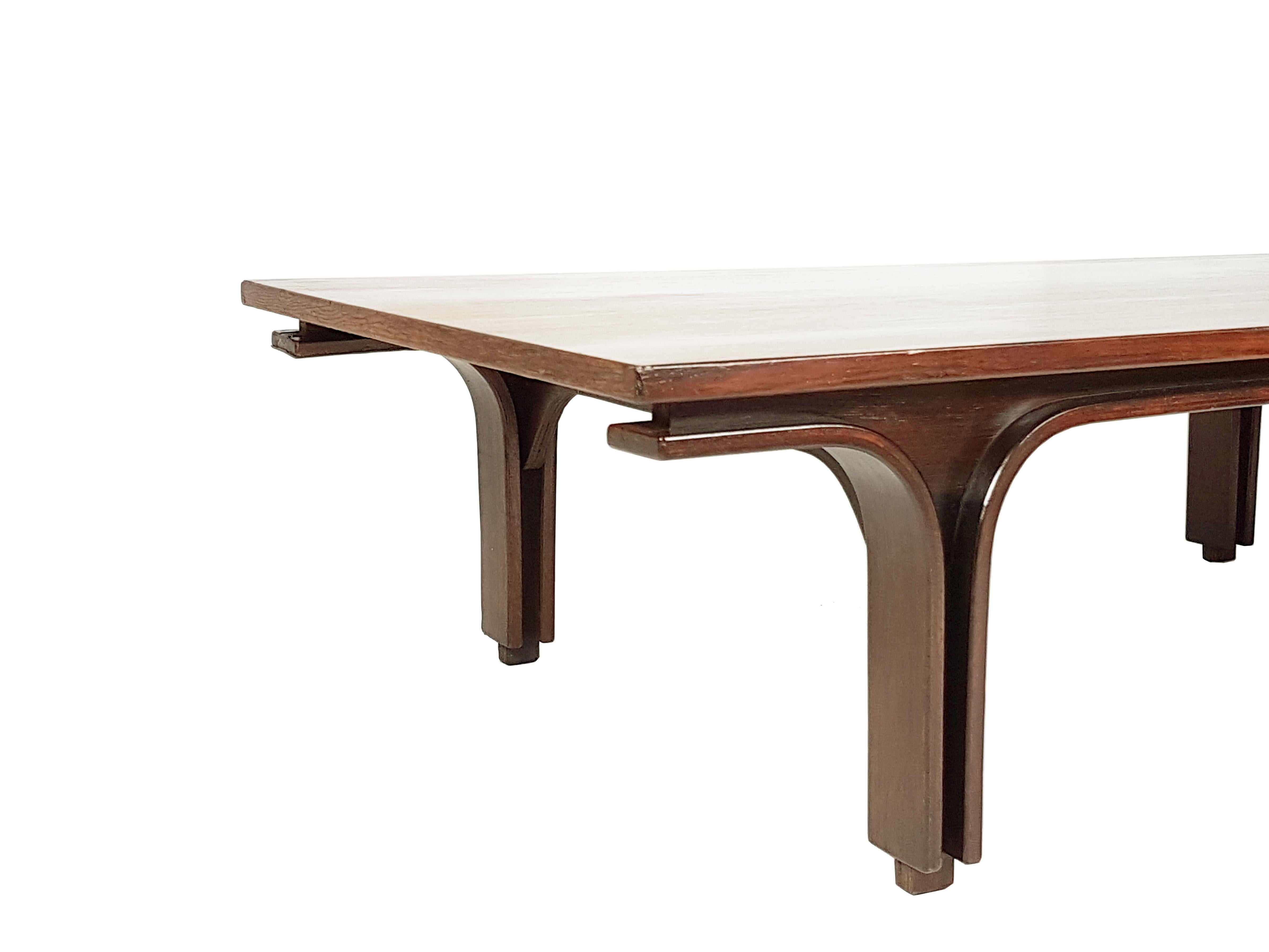 Mid-Century Modern Italian Stained Wooden 1960s Coffee Table by Gianfranco Frattini for Bernini