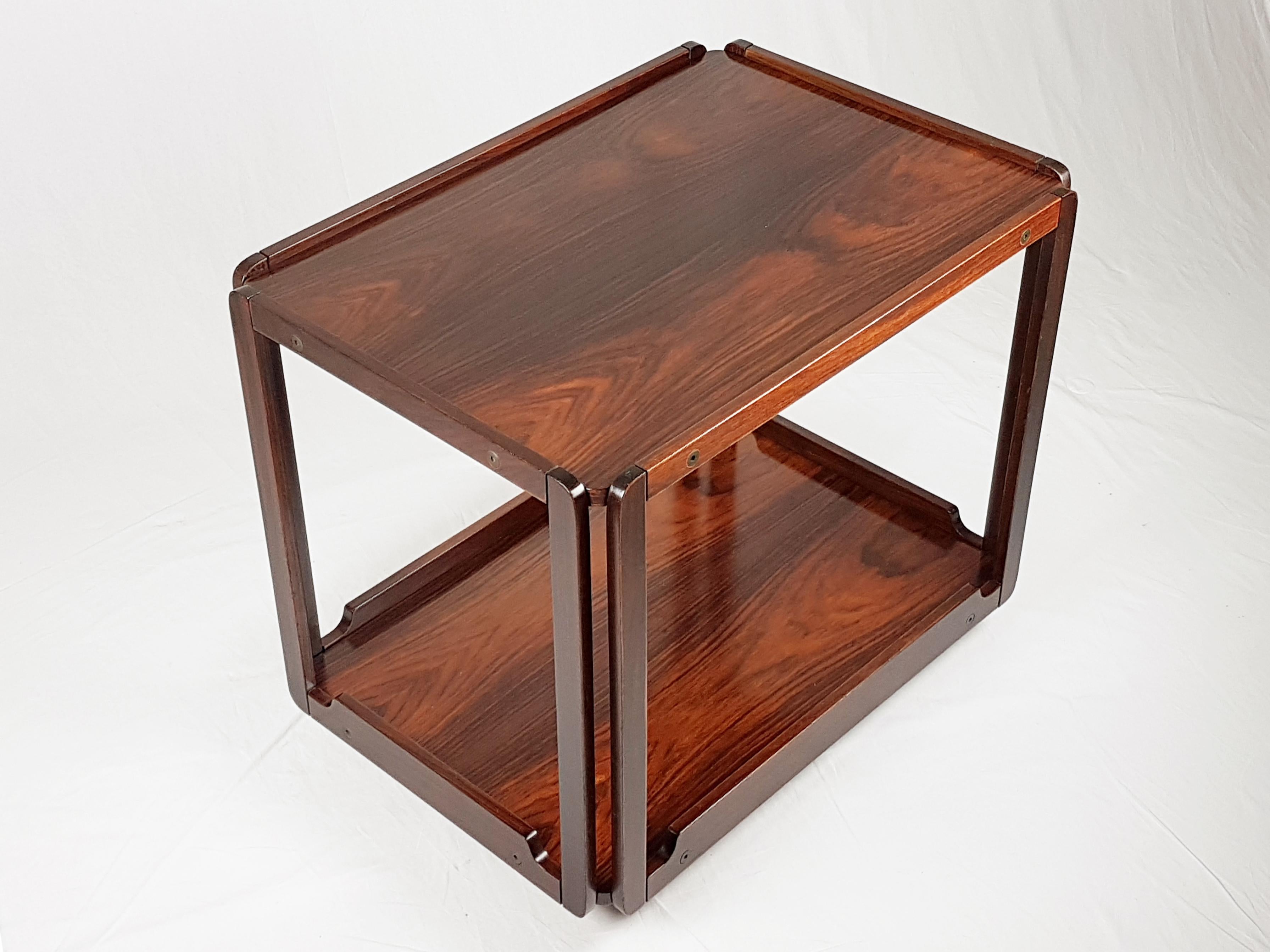 Mid-20th Century Italian Rosewood 1960s Serving Cart with Two Trays Attributed to Bernini