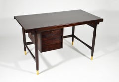 Italian Rosewood and Brass Midcentury Desk by Silvio Cavatorta, 1950s