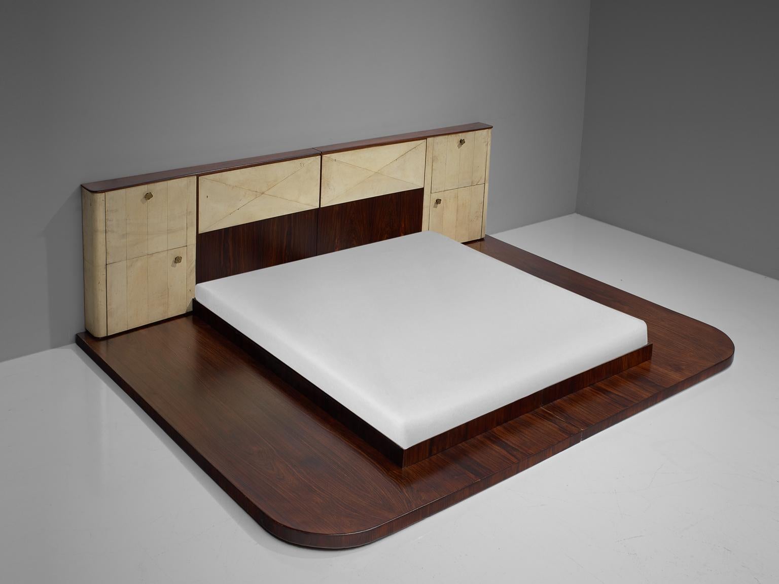 Italian Rosewood and Parchment Kingsize Bed in Style of Valzania 4