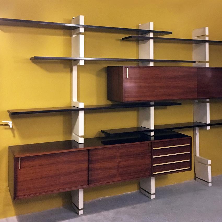 Mid-20th Century Italian Rosewood and White Wooden Extenso Bookcase by AMMA Torino, 1960s