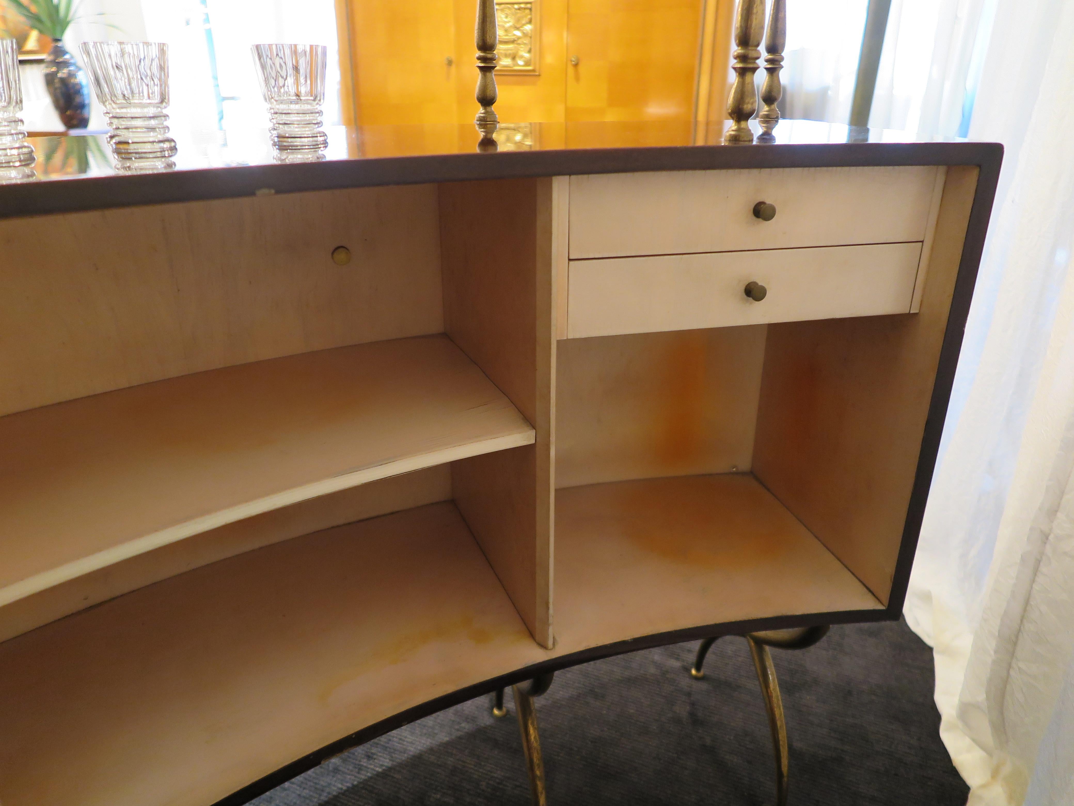 Brass Italian Rosewood Bar in the style of Gio Ponti with pair of Barstools 