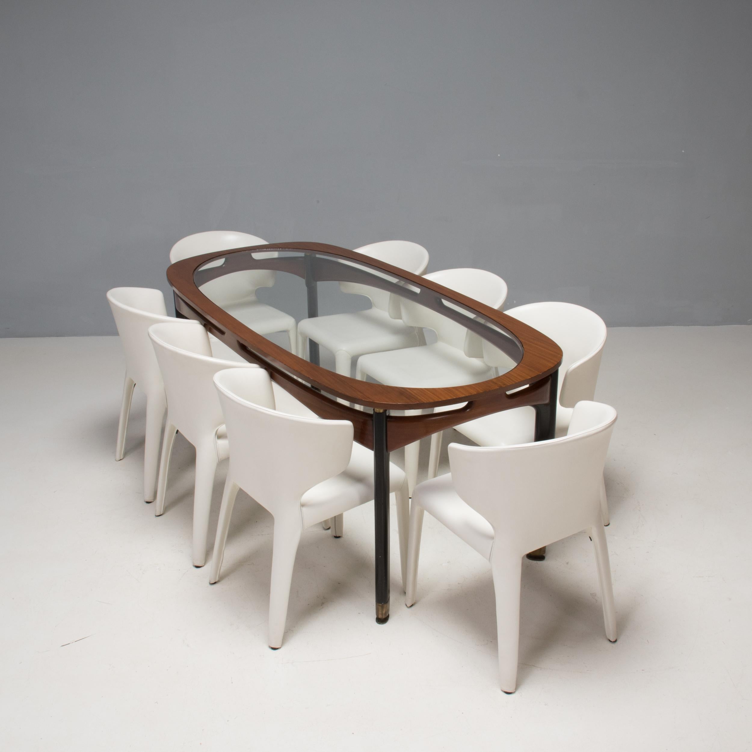 Table de salle à manger rectangulaire en palissandre et verre, Italie du milieu du siècle, années 1950 en vente 1