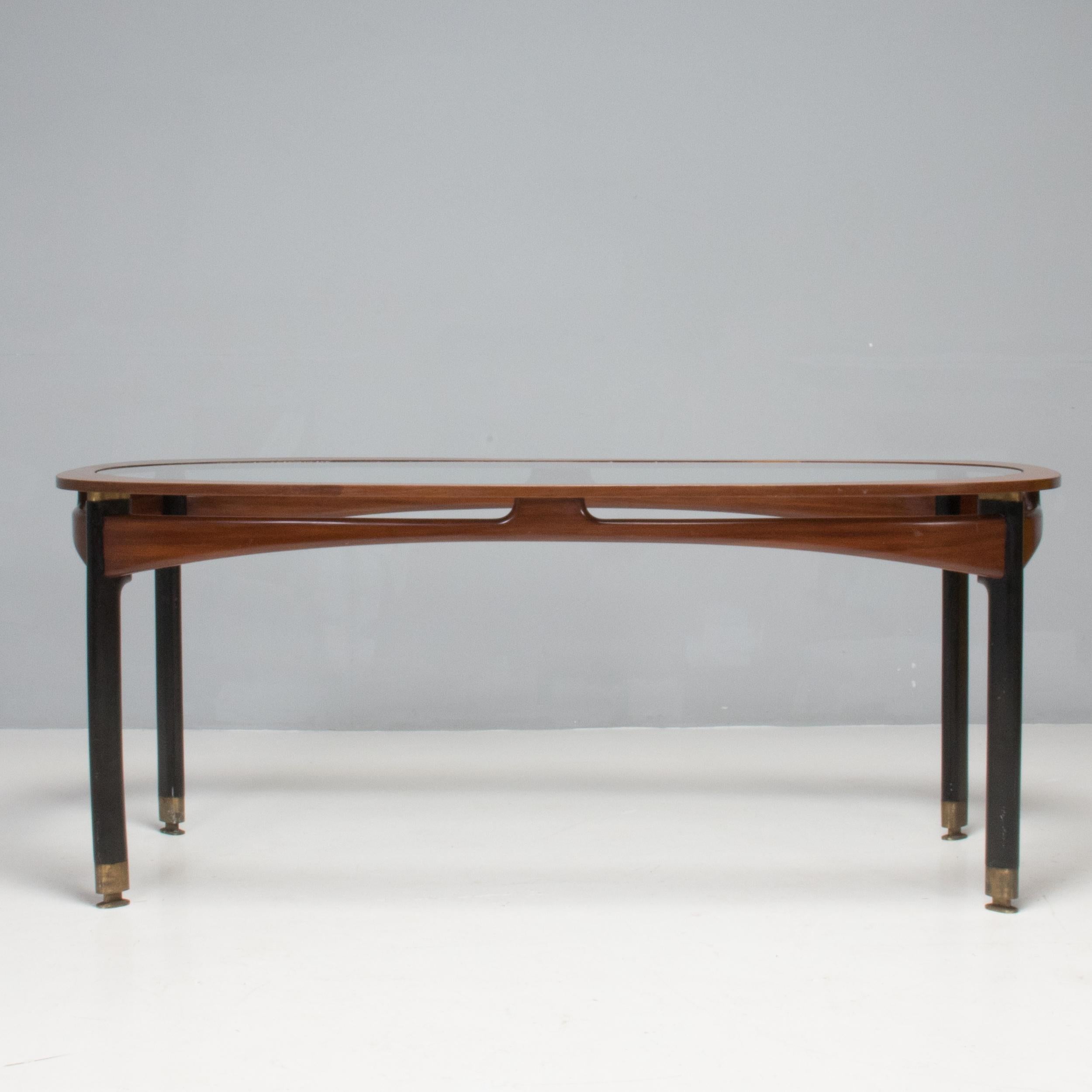 Mid Century Italian Rosewood & Glass Rectangular Dining Table, 1950s In Good Condition For Sale In London, GB