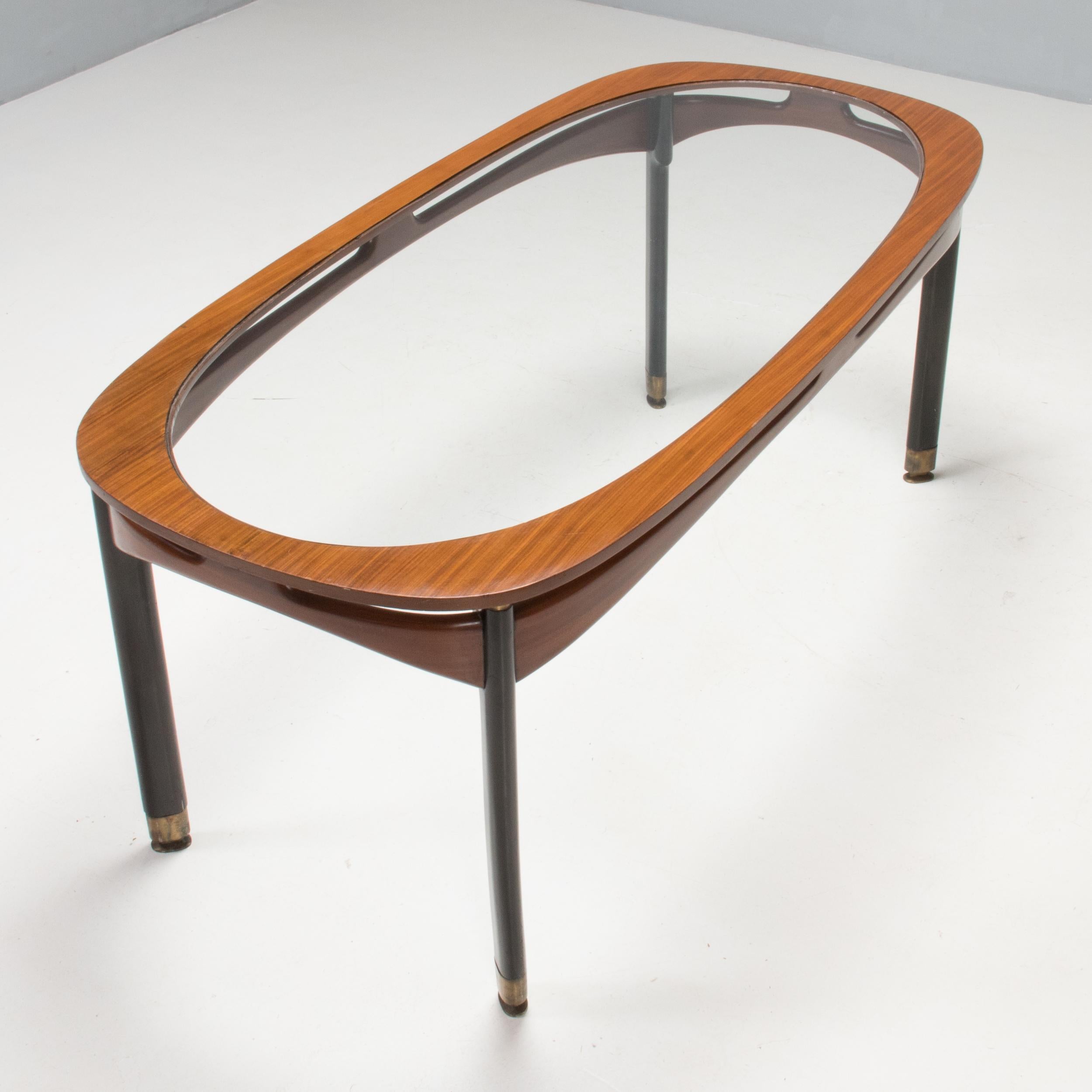 Mid-20th Century Mid Century Italian Rosewood & Glass Rectangular Dining Table, 1950s For Sale
