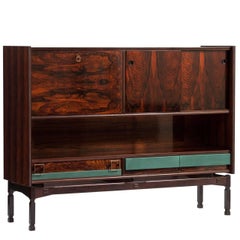 Italian Rosewood Highboard with Drop-Front Bar