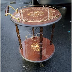 Italian Rosewood Marquetry Round Tea Cart