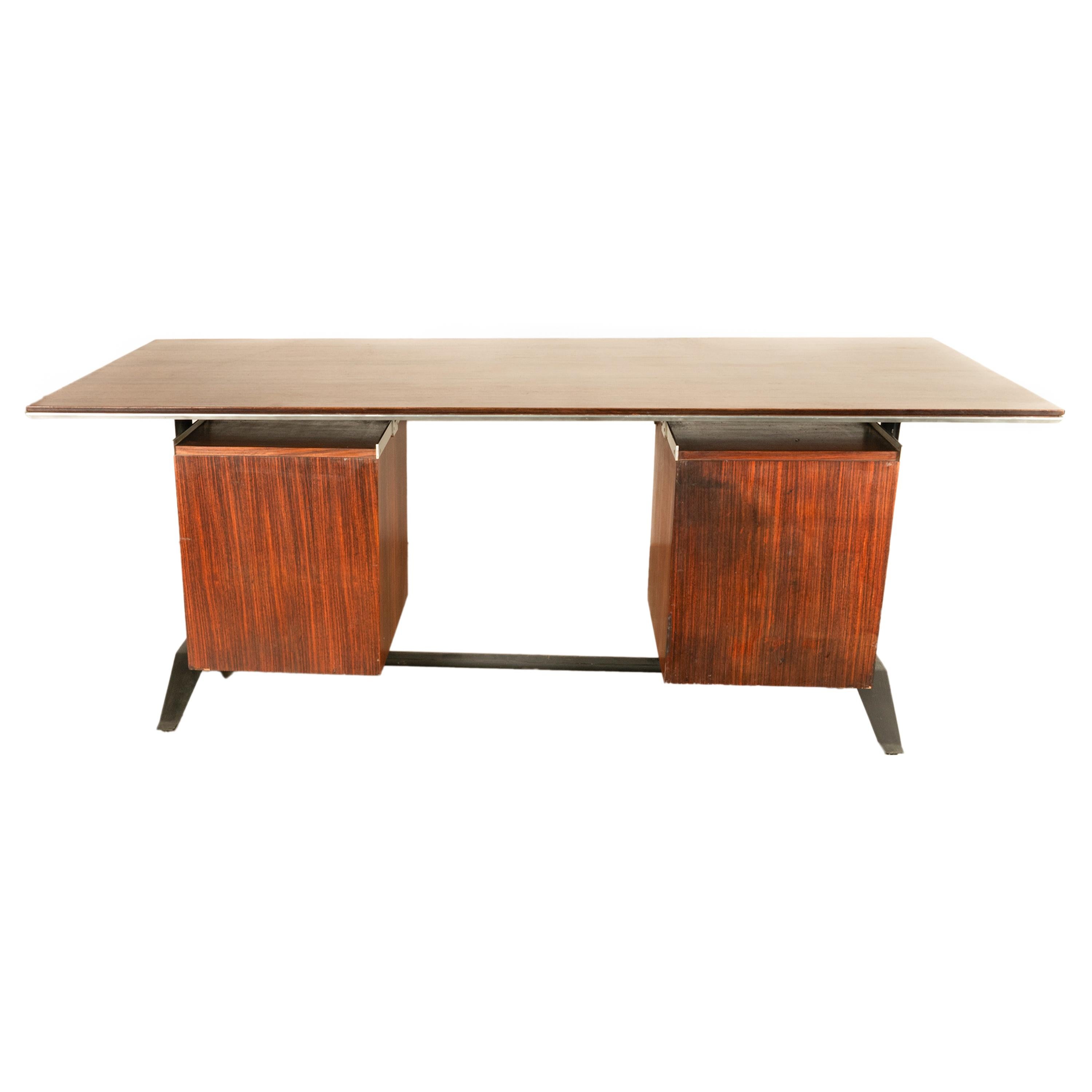 Italian Rosewood Mid Century Modern Executive Desk Gio Ponti Fornaroli Rosselli For Sale 15