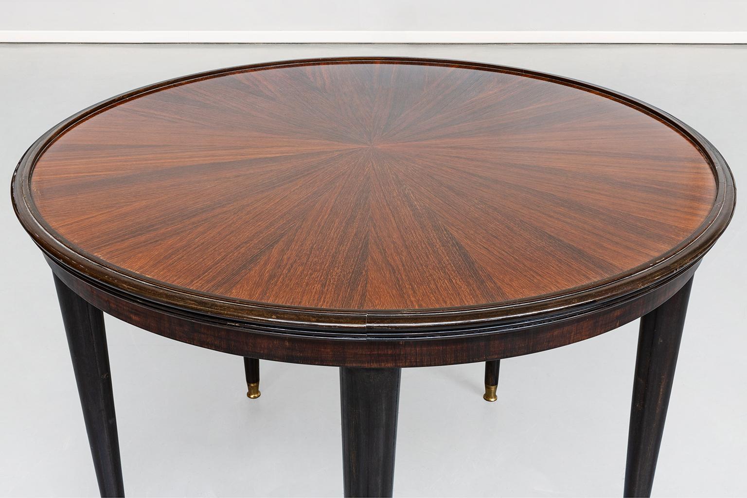 European Italian Rosewood Round Five Legs Dining Table in the Style of Dassi, 1950s