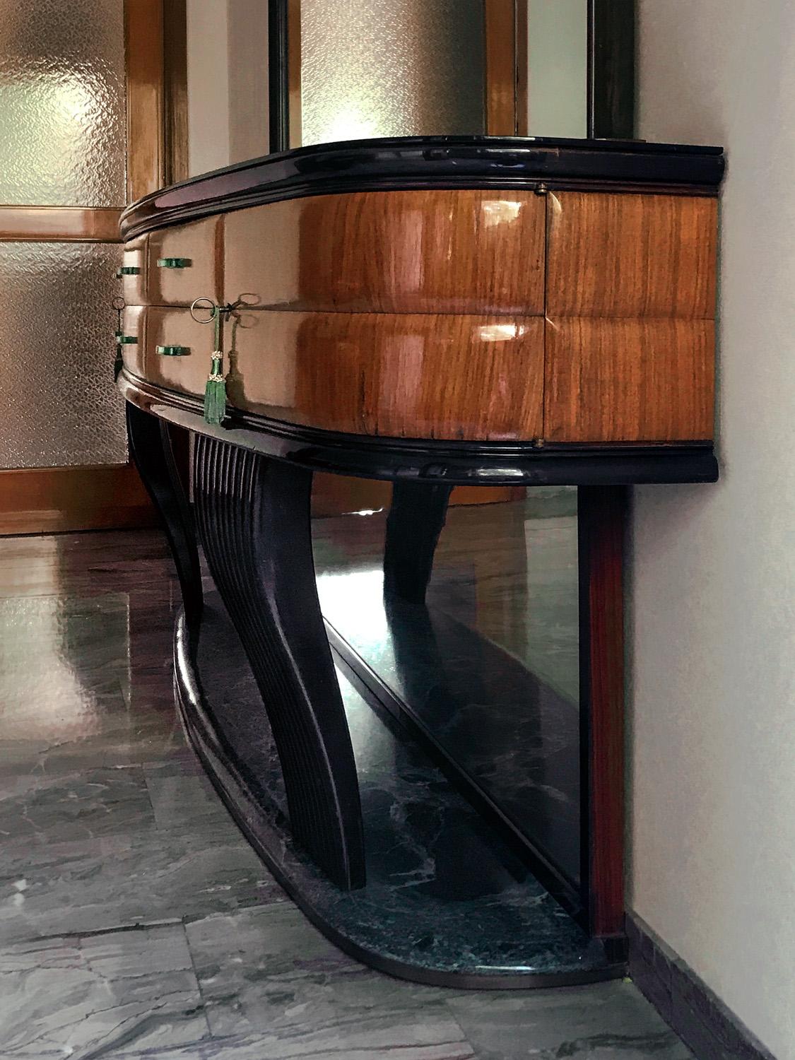 Italian Rosewood Sideboard by Dassi, with Opaline Top and Crystal Handles, 1950s 4