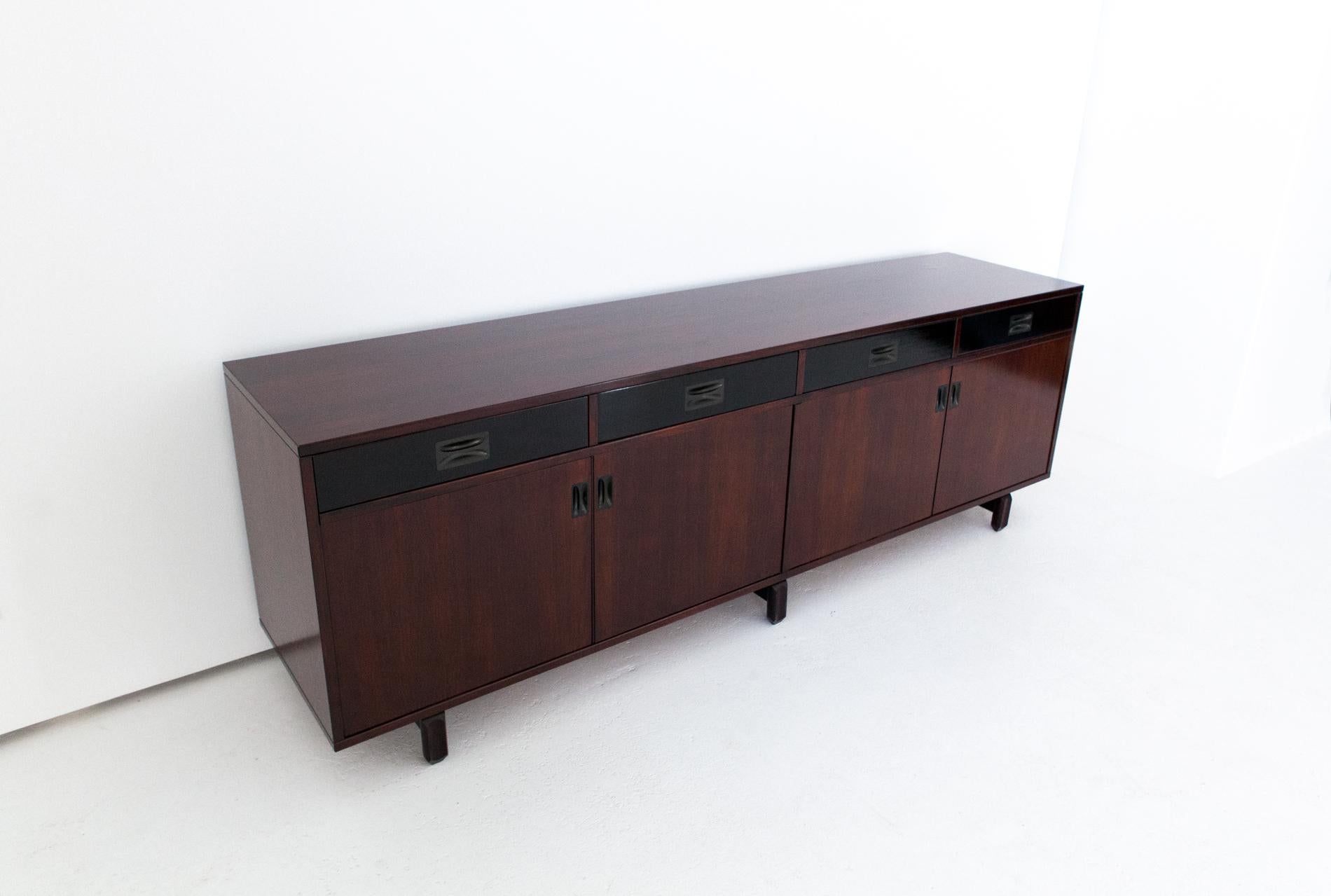 Mid-Century Modern Italian Exotic Wood Sideboard by Stildomus, 1960s For Sale
