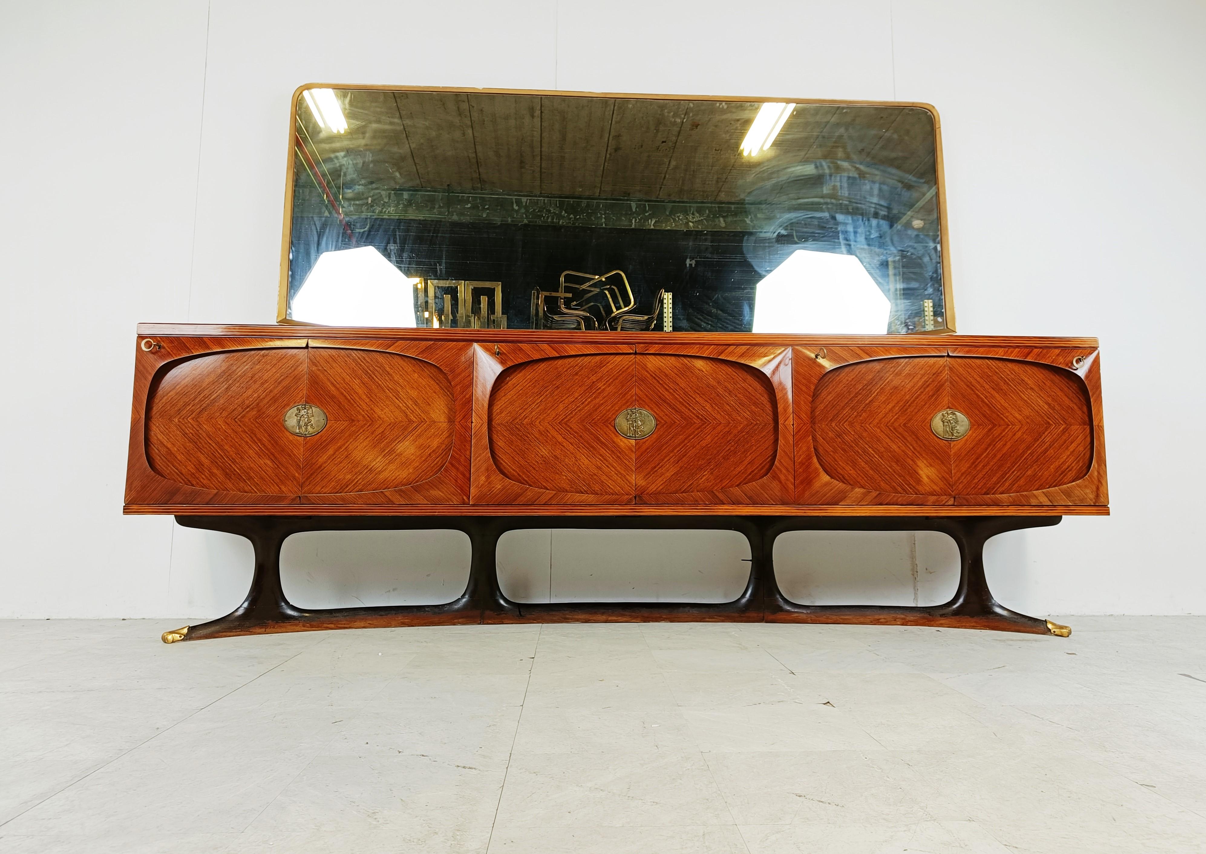 Mirror Italian Rosewood sideboard by Vittorio Dassi for Lissone, 1950s For Sale
