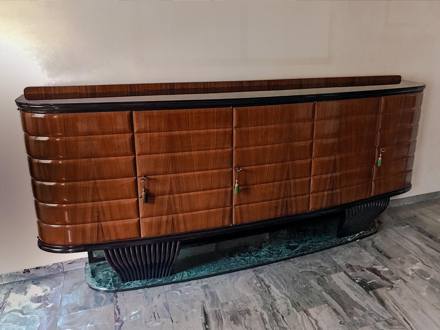 Opaline Glass Italian Rosewood Sideboard with Black Opaline Top by Vittorio Dassi, 1950s