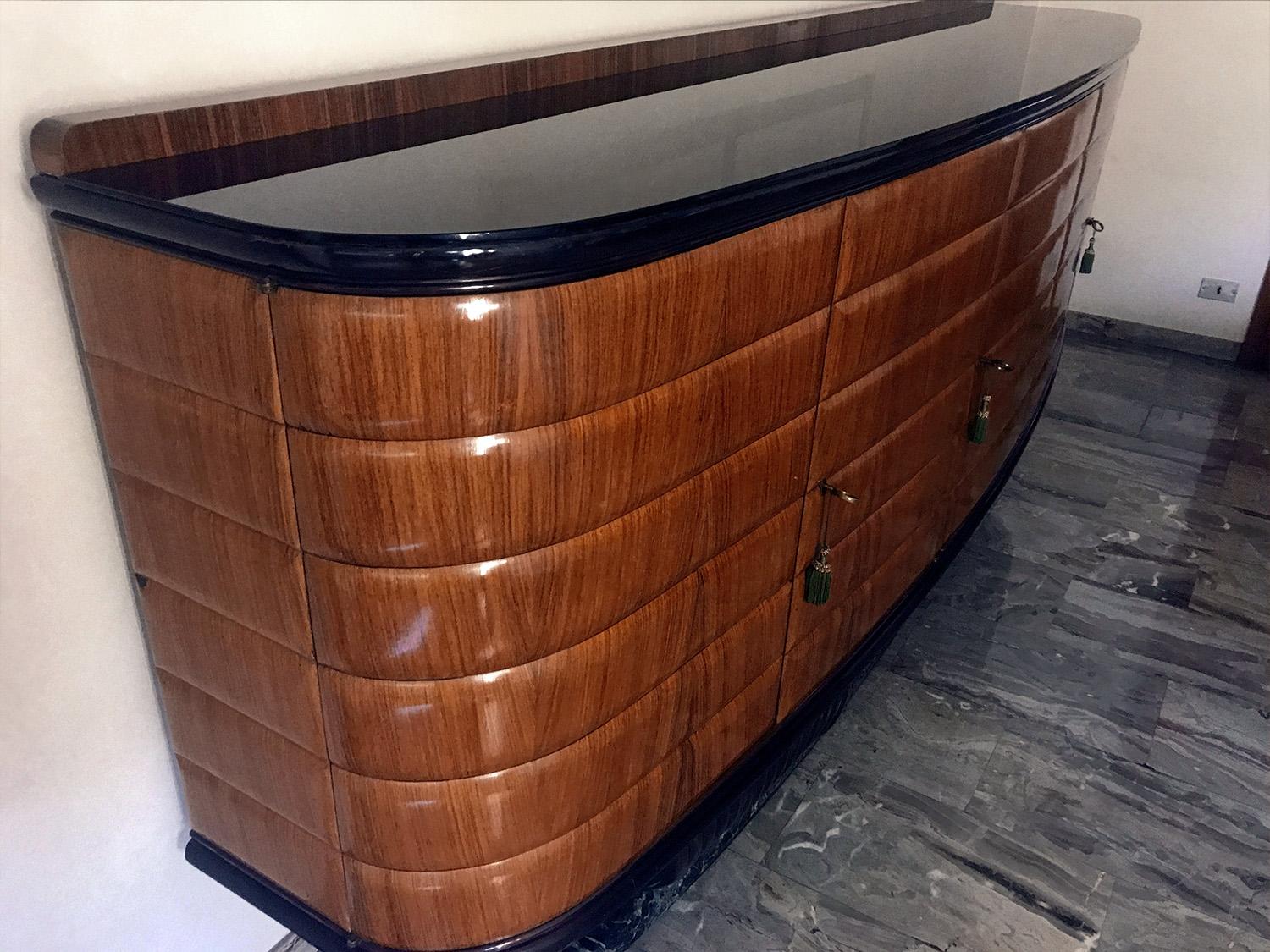Italian Rosewood Sideboard with Black Opaline Top by Vittorio Dassi, 1950s 2