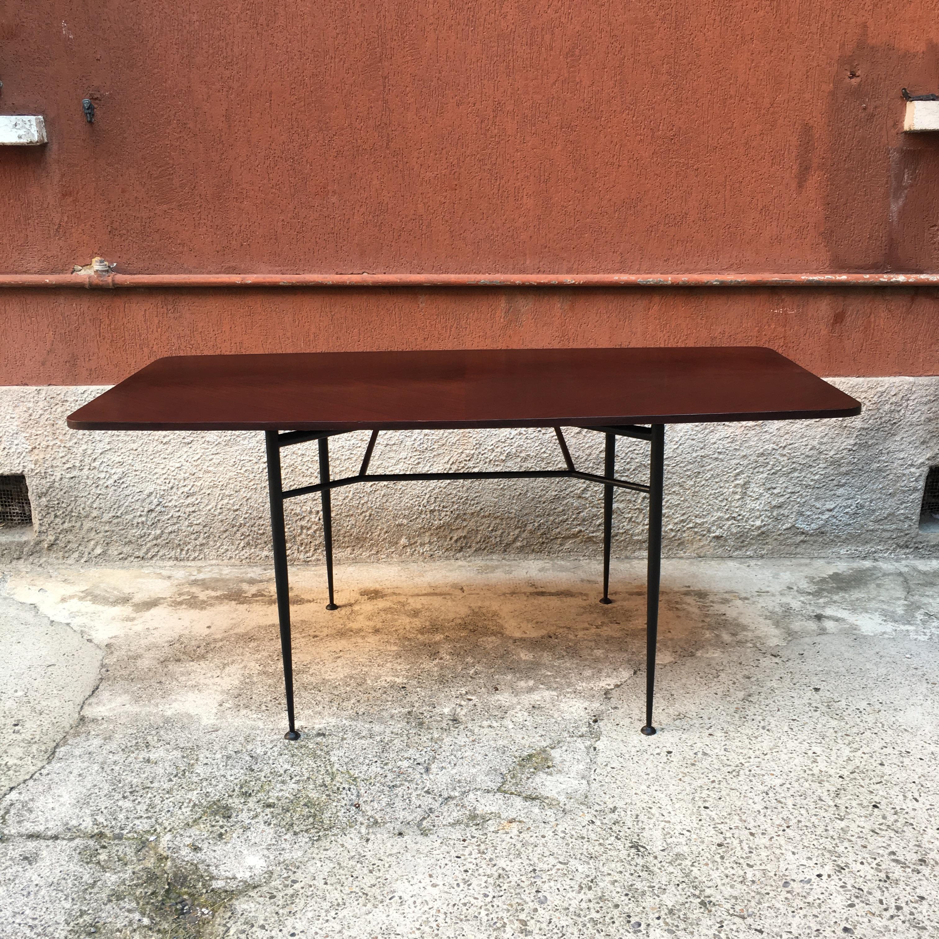 Mid-Century Modern Italian Rosewood Top and Black Metal Paw Dining Table, 1960s