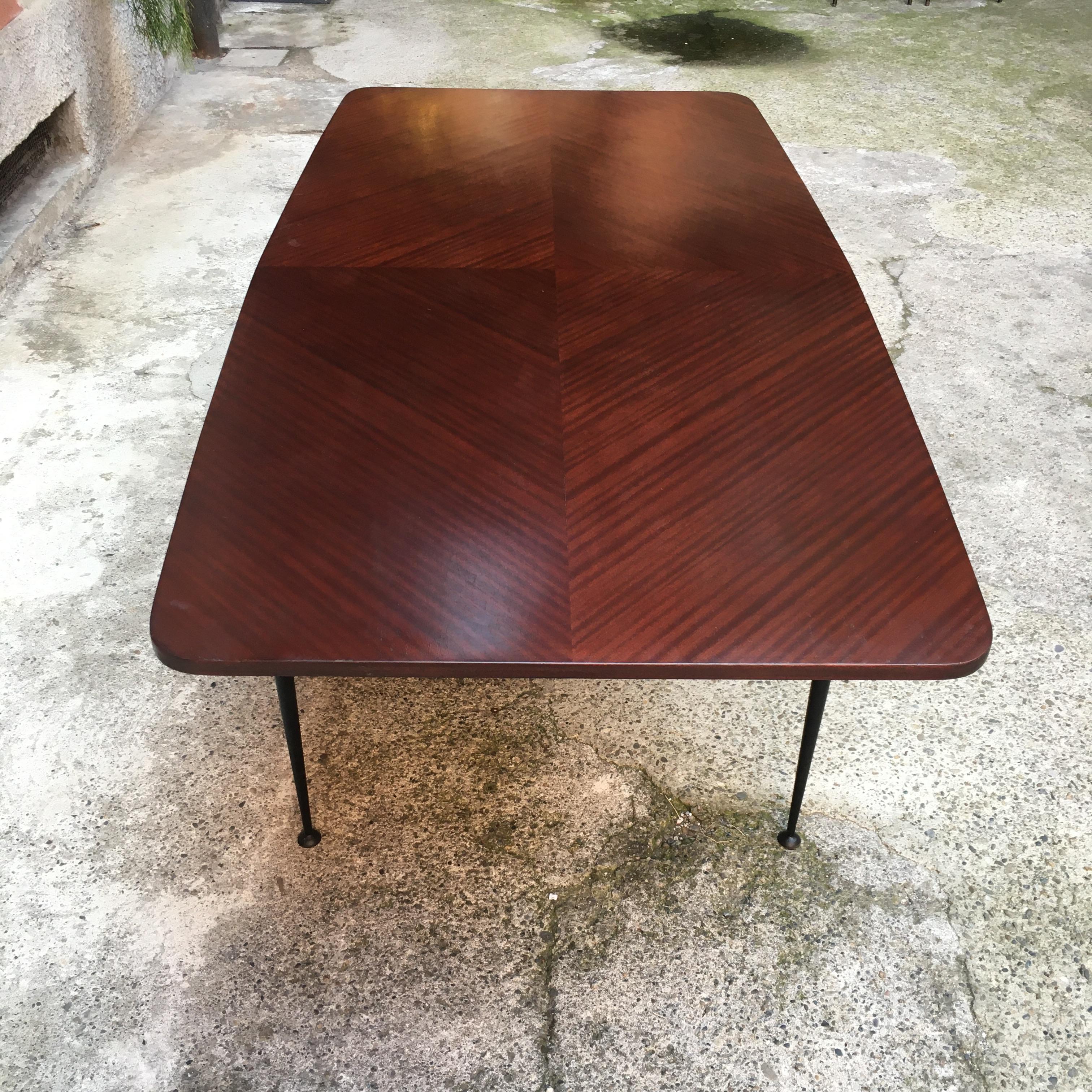 Mid-20th Century Italian Rosewood Top and Black Metal Paw Dining Table, 1960s