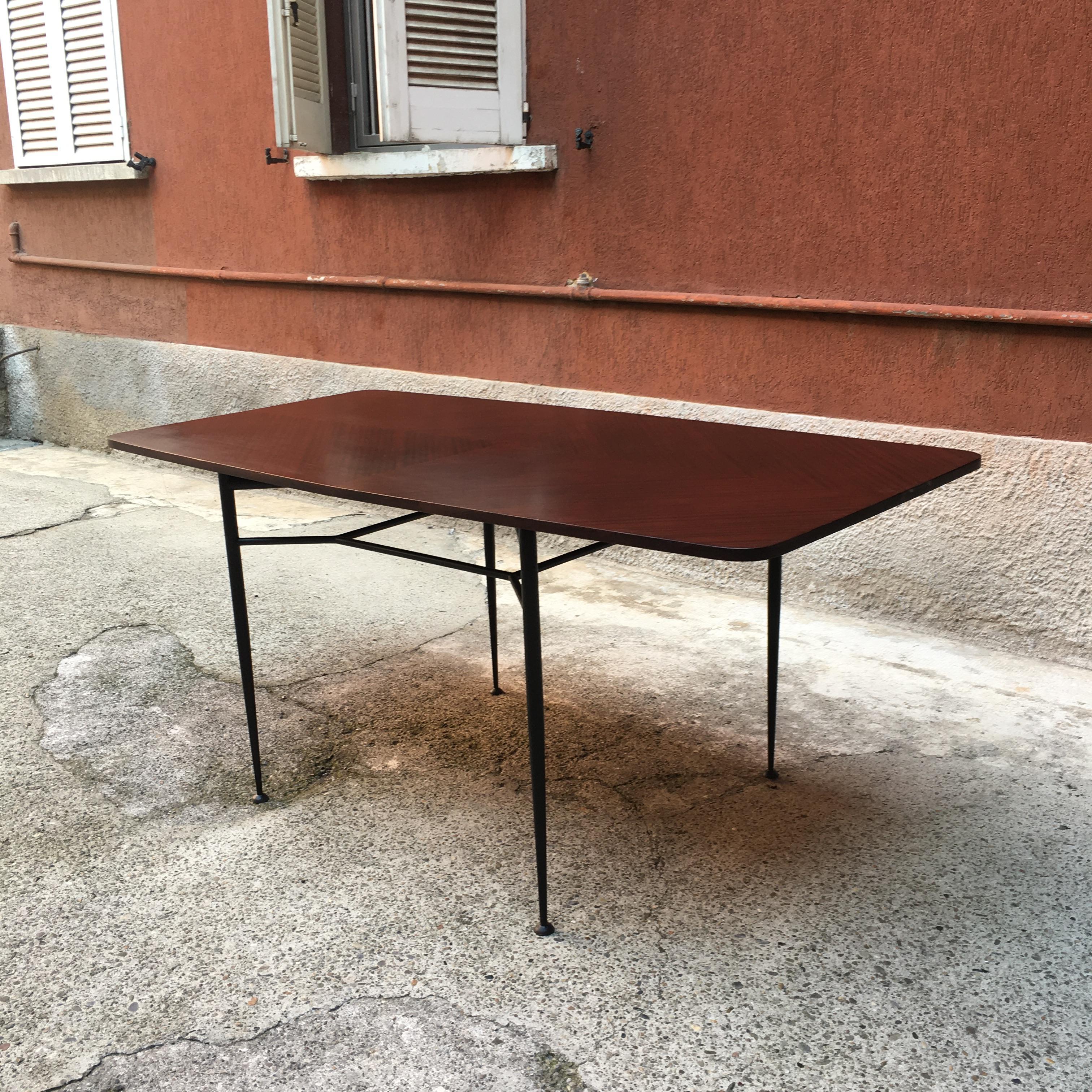 Italian Rosewood Top and Black Metal Paw Dining Table, 1960s 4