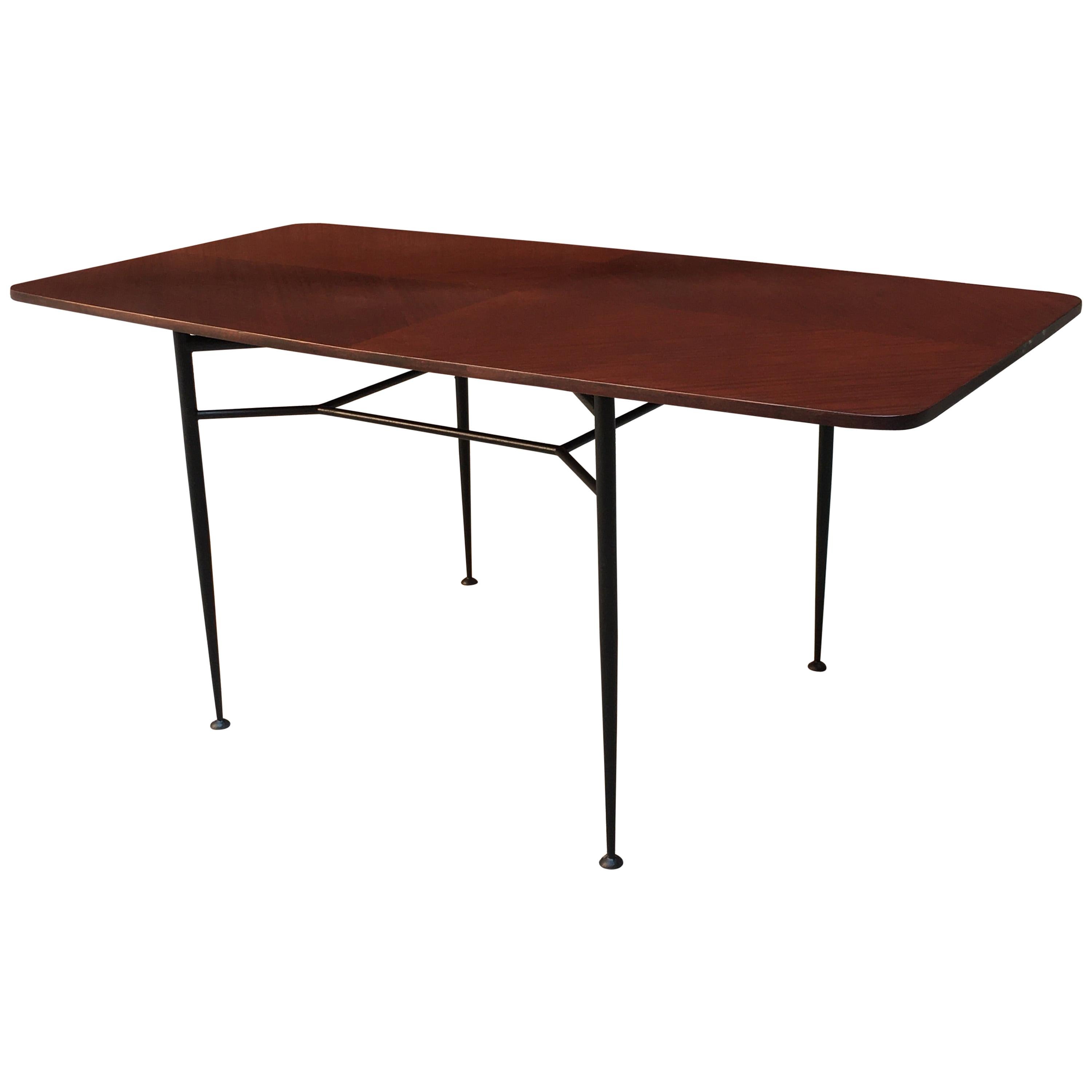 Italian Rosewood Top and Black Metal Paw Dining Table, 1960s