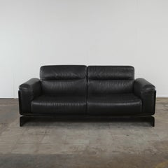 Italian Rosewood Veneer & Black Leather Platform Sofa, 1960s