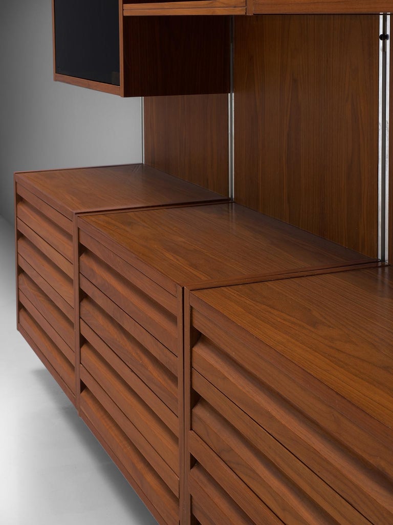 Italian Rosewood Wall Unit with Polished Steel For Sale at 1stdibs