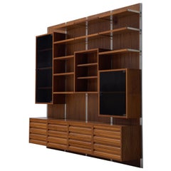 Italian Walnut Wall Unit with Polished Steel